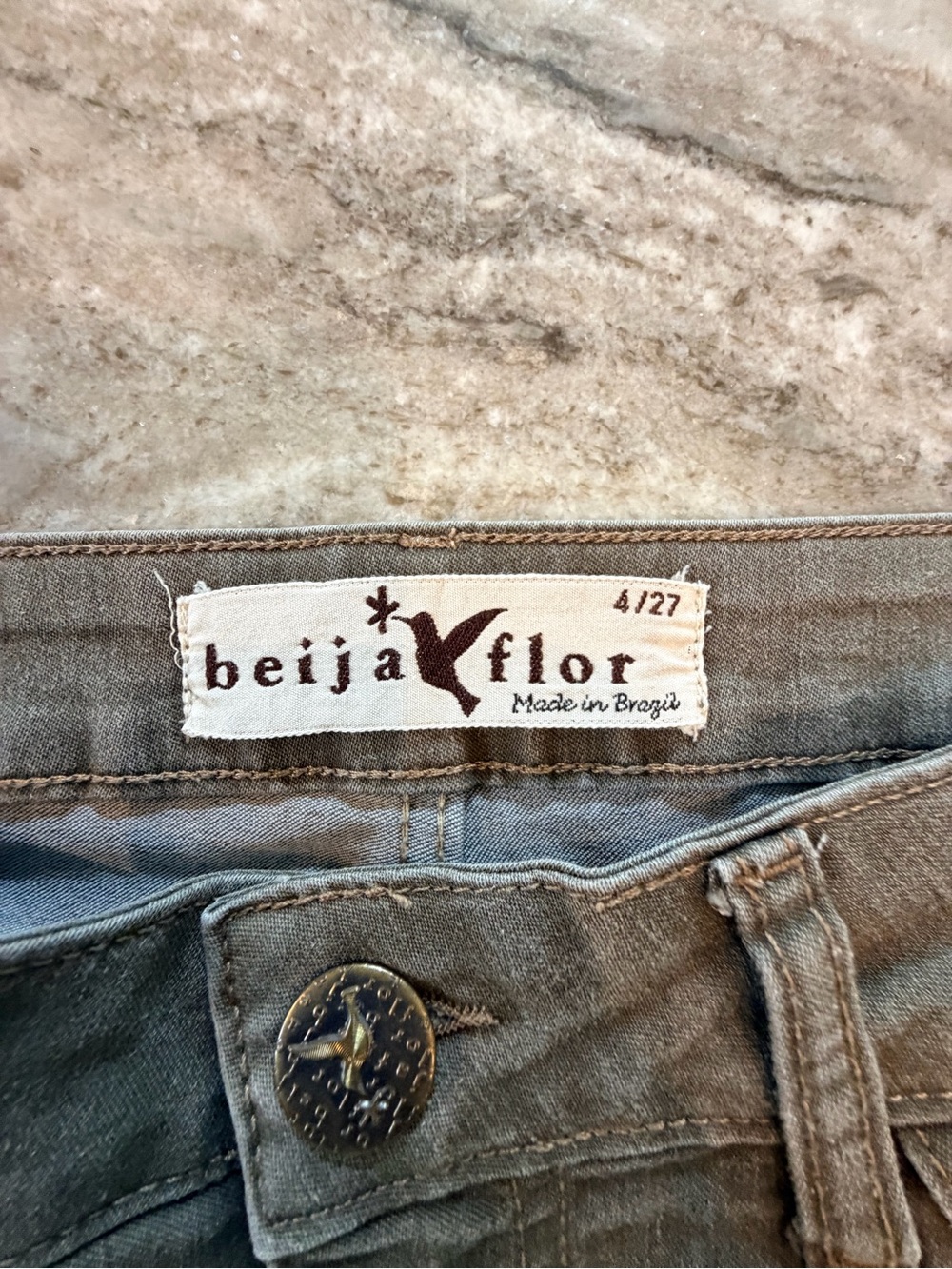 Beija Flor Olive Stretch Jeans Size 4 Slim Straight Brazilian Denim - Picture 5 of 12